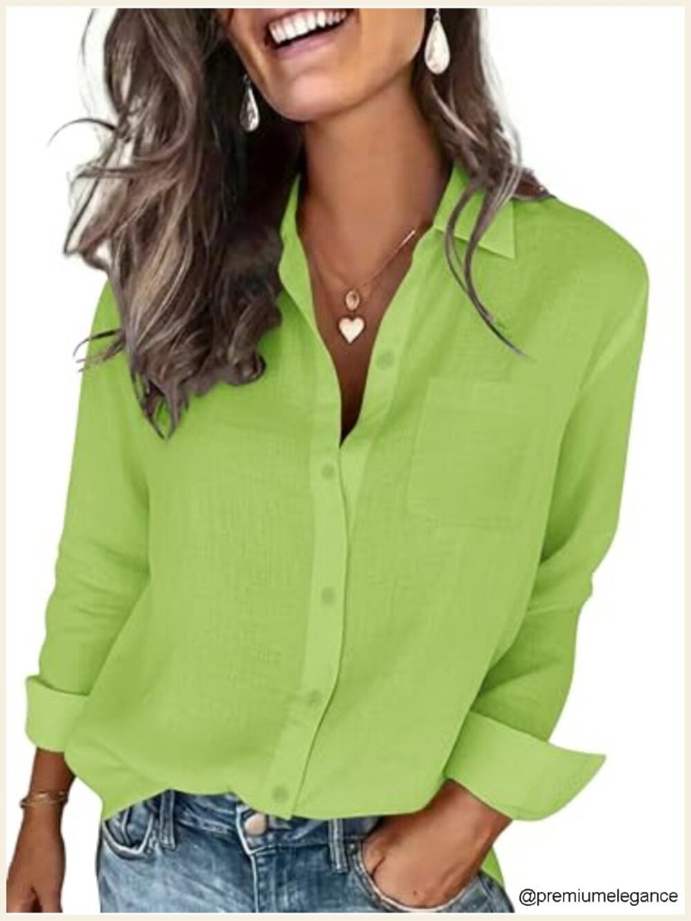 Women's Cotton Linen Textured Long Sleeve Button Down Blouse with Pocket